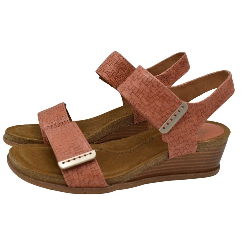 Sofft  Women 11 Verdi II Canyon Coral Woven Open Toe Strappy Wedge Sandals Shoes